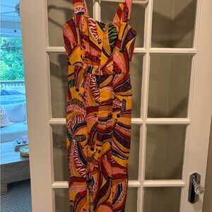 FARM Rio Linen Midi Tropical Print Dress